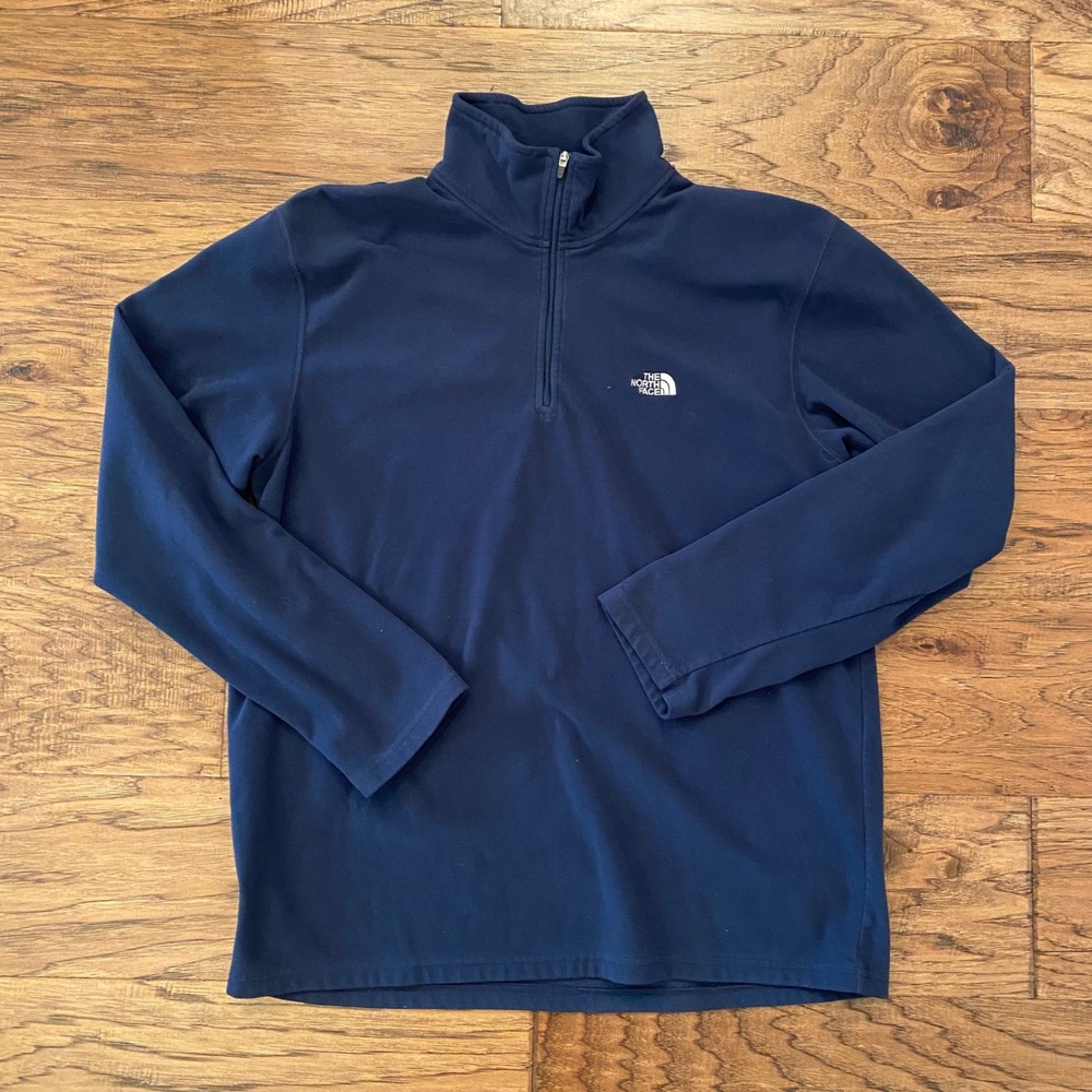 The North Face Mens TKA 100 Fleece Quarter Zip Pullover Navy Blue Large